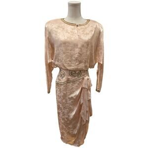 Modelle 100% Silk Vintage Beaded Ruched Waist Dolman Sleeves Dress See measures